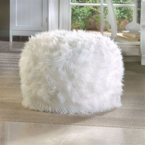 white fuzzy pouf